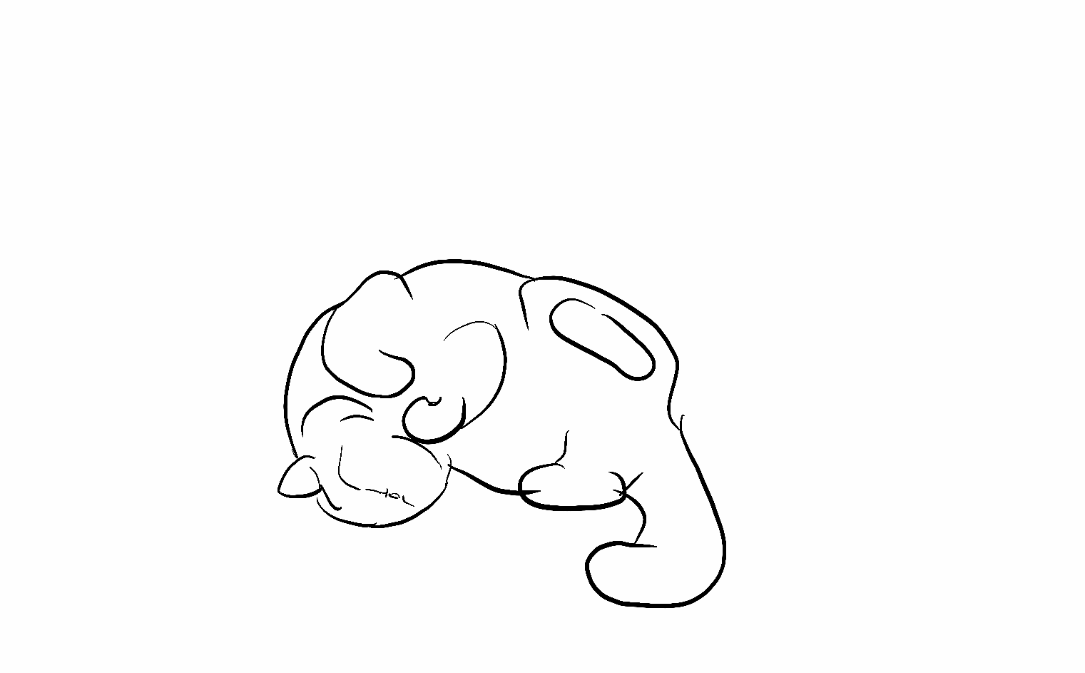 Line drawing of a curled-up sleeping cat