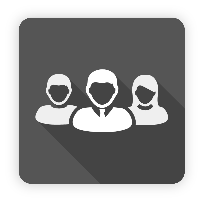 About Us icon showing three business team members in silhouette, representing Financial Equipment Solutions company profile