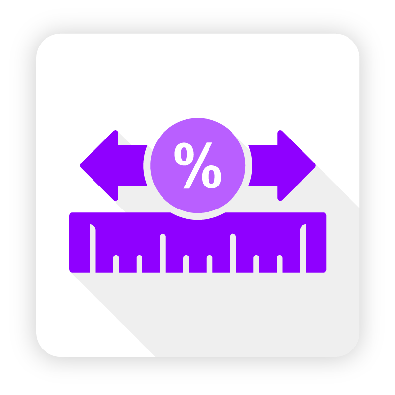 Icon of a percentage sign with measurement scale, symbolizing flexible repayment terms from 12 months to 84 months for equipment financing