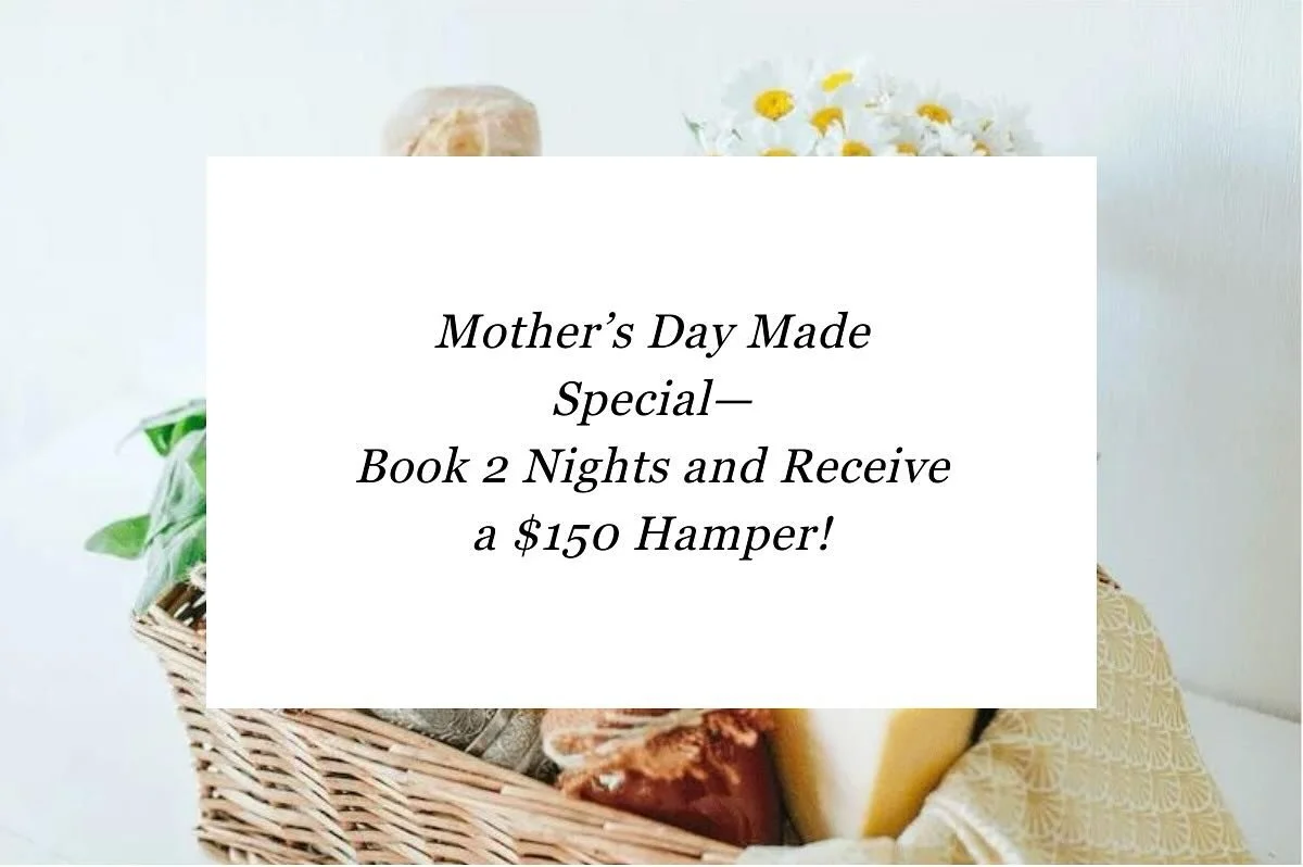 Mother&rsquo;s Day at The Stables

Want to treat Mum to something special this Mother&rsquo;s Day? 

Book a 2-night stay at The Stables and enjoy a complimentary hamper packed with local goodies, handmade treats and a few surprises valued at over $15