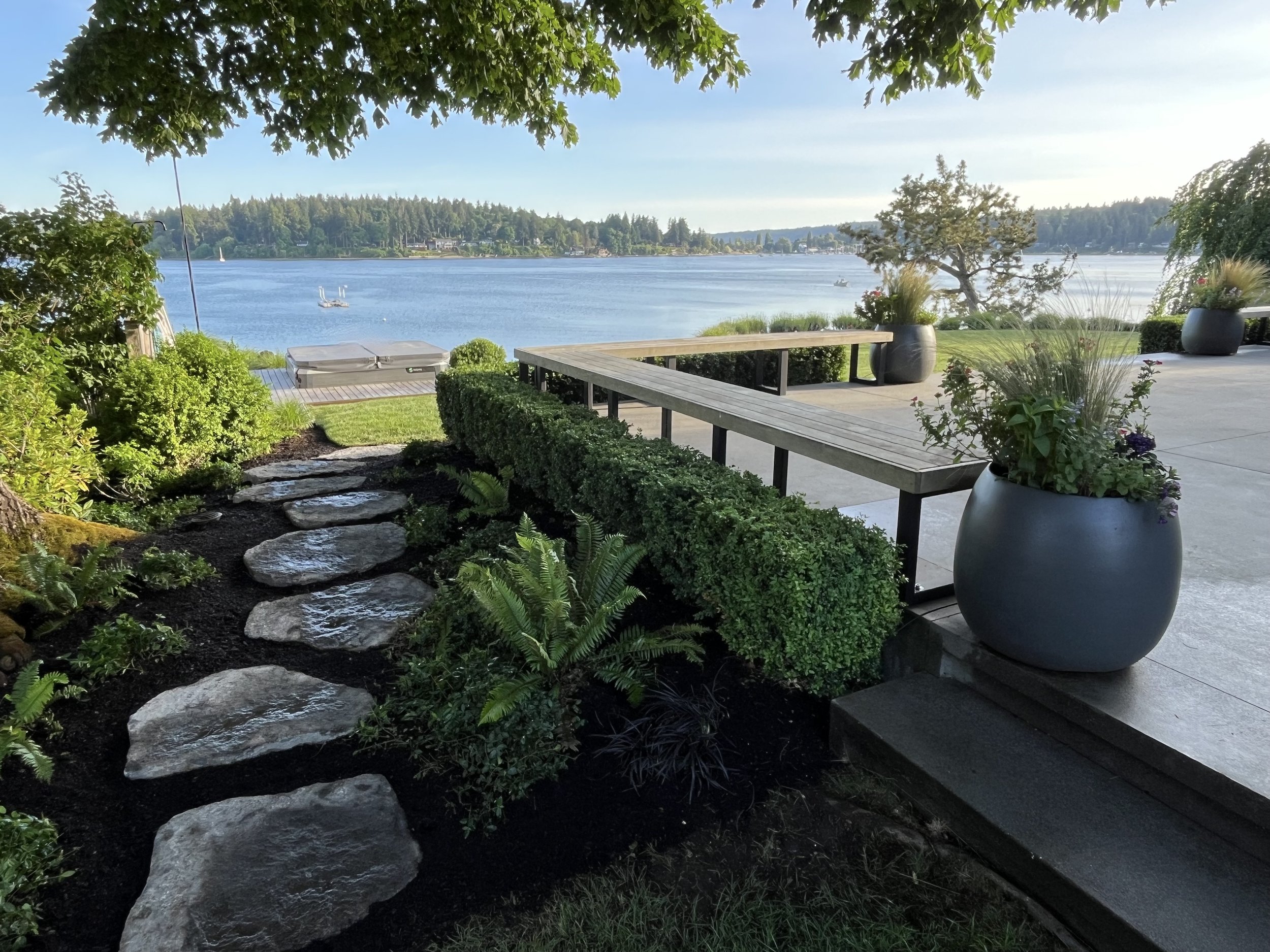 Stepping stone path and bench — Quartermaster Harbor