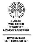 State of Washington registered landscape architect certificate for David Berlith, certificate number 597.