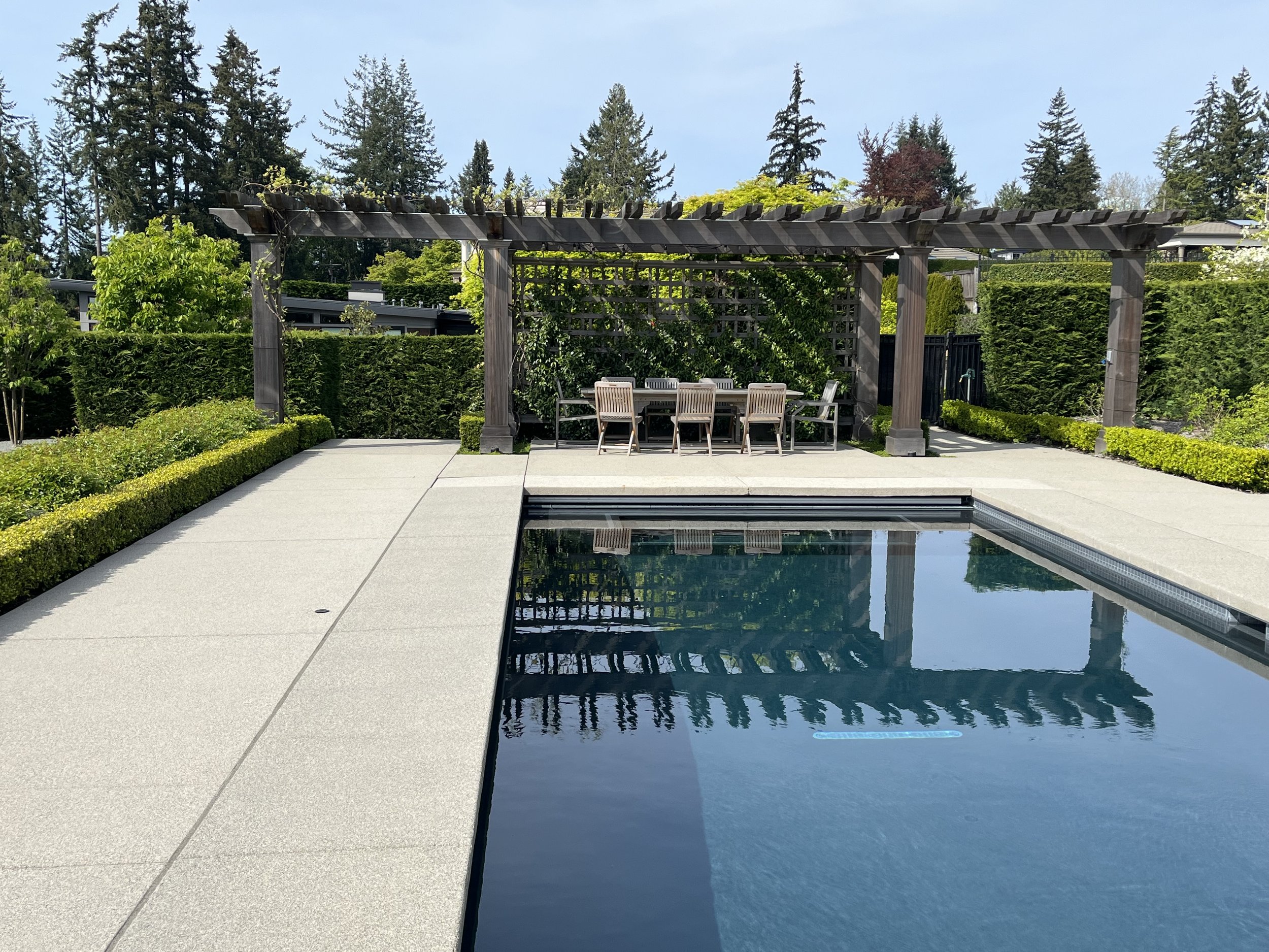 Pool with grape arbor — Clyde Hill