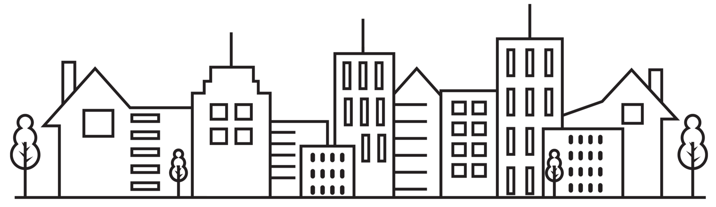 City skyline outline representing the towns, neighborhoods, and communities served by North Runnels Hospital District in the North Runnels County area.
