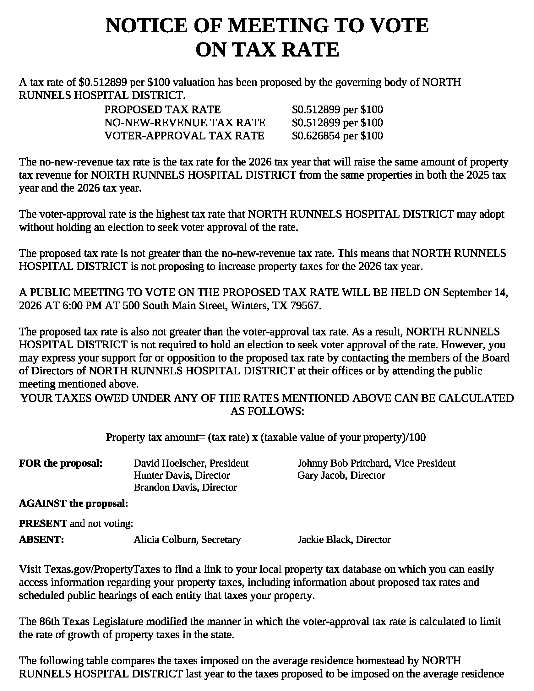 Notice of Meeting to Vote on Tax Rate - 9.14.26_1.png