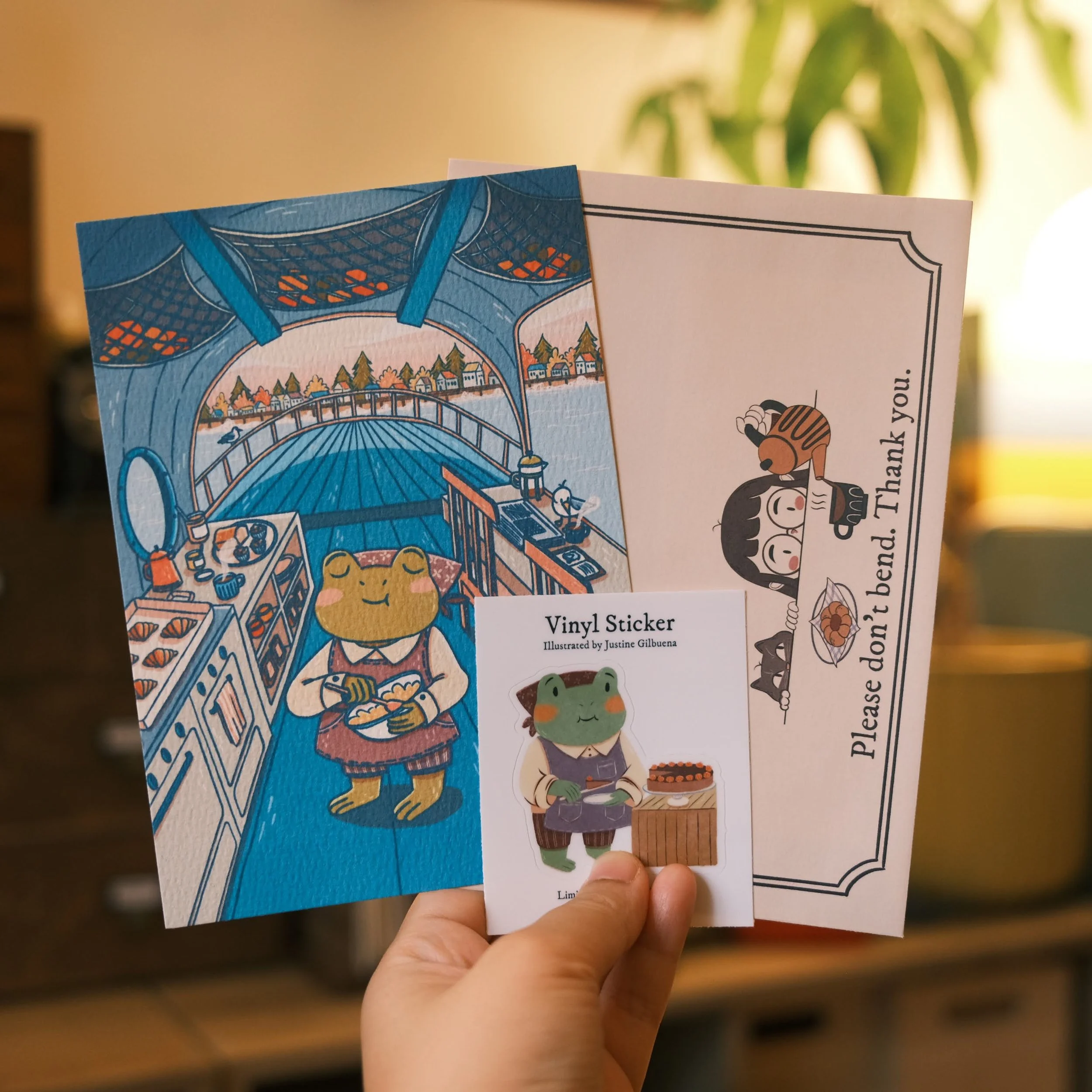 Aug 2025: Bakery Boat Postcard, Baker Frog Sticker