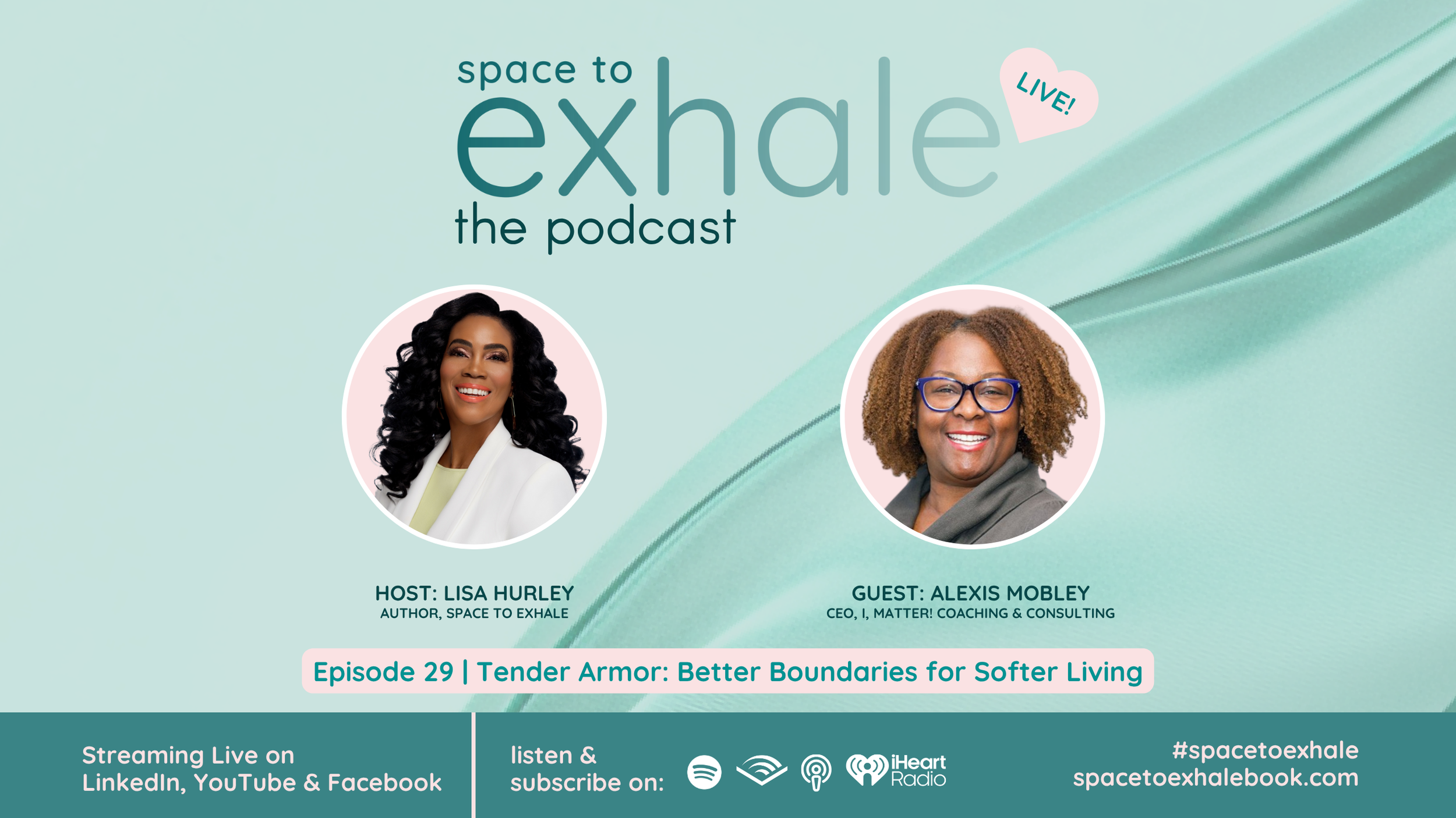 Tender Armor: Better Boundaries for Softer Living, featuring Alexis Mobley. Preserve your peace without hardening your heart. Listen on Spotify ↑ 