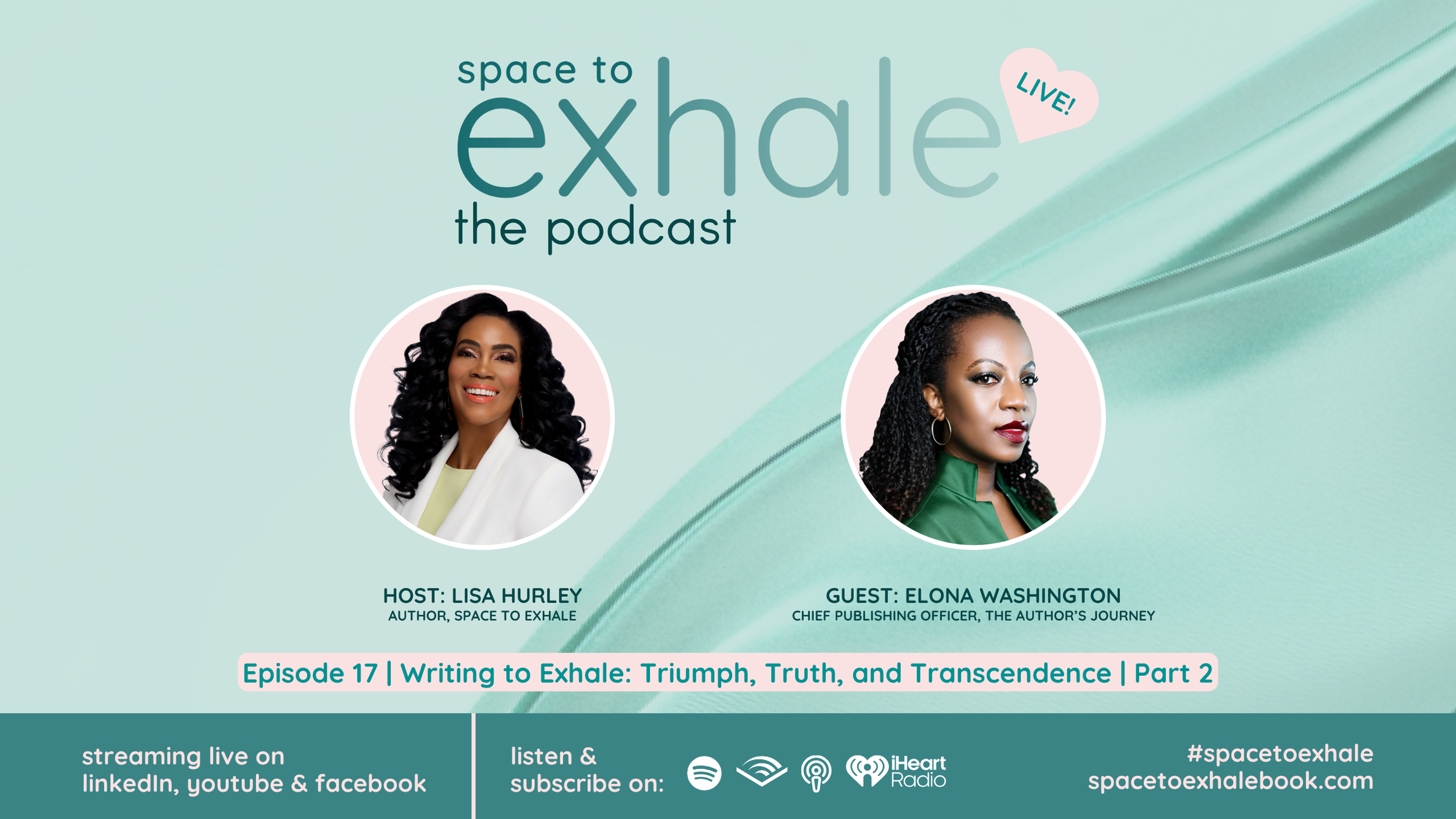 Writing to Exhale: Triumph, Truth, and Transcendence (Part 2), featuring Elona Washington. Stories have the power to heal us. Listen on Spotify ↑ 