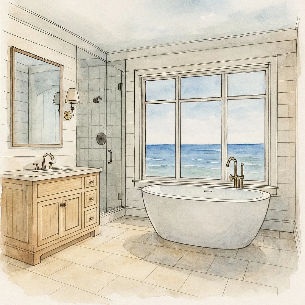 Coastal Rhode Island bathroom renovation with walk in shower