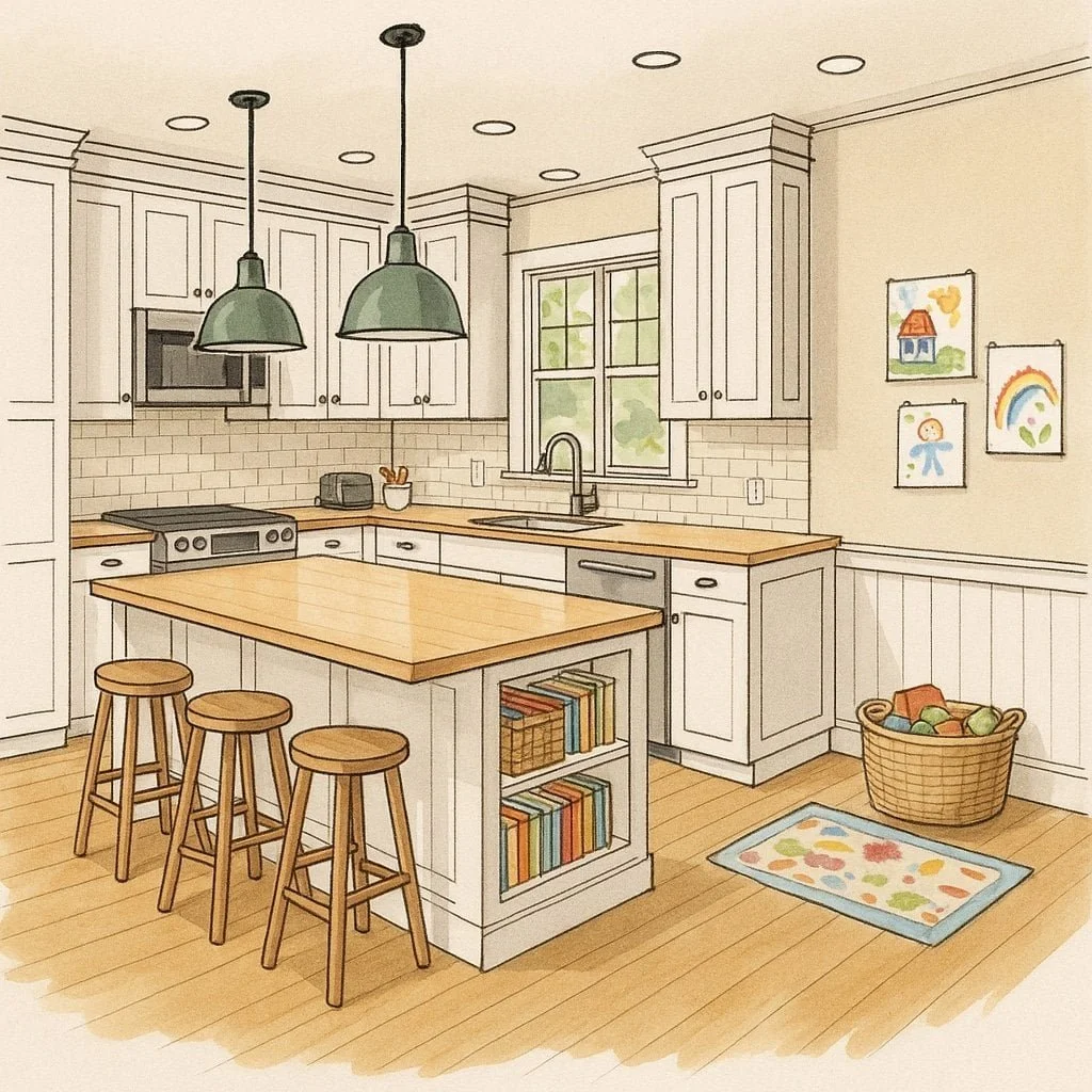 Custom kitchen remodeling with quartz counters and oak accents in an East Bay RI home