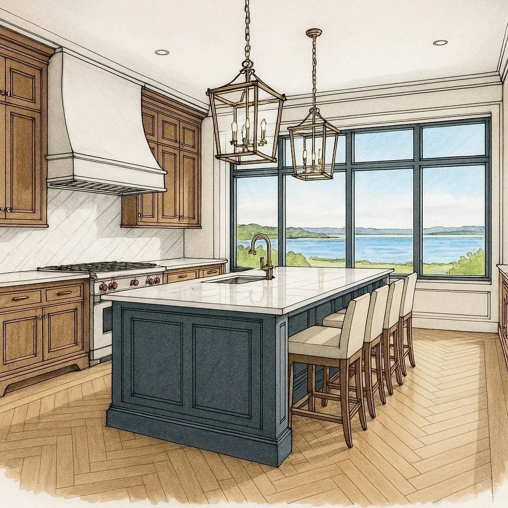 Open concept custom kitchen remodeling with island seating in Rhode Island
