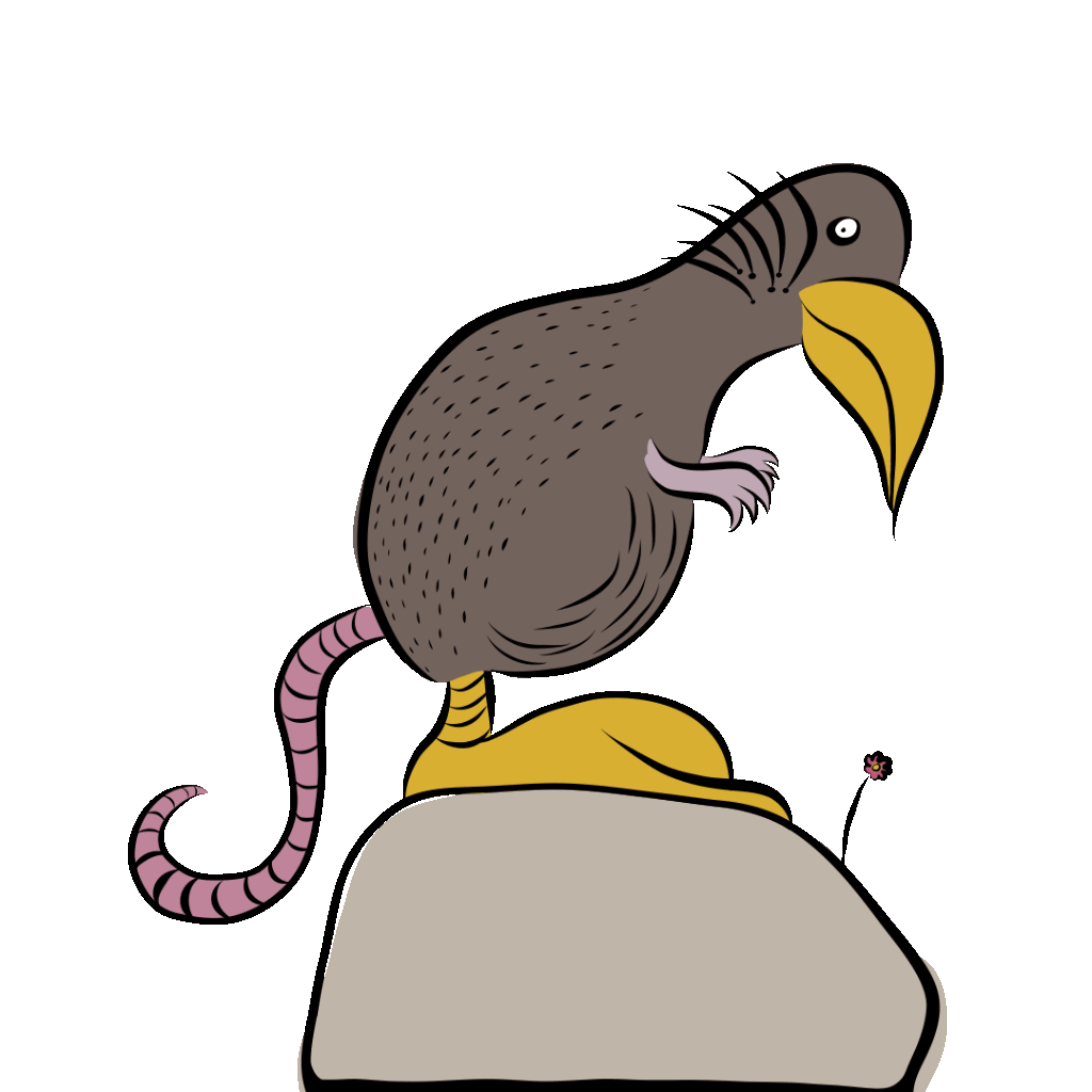 Auntie Shell's hand-drawn character picking up a flower