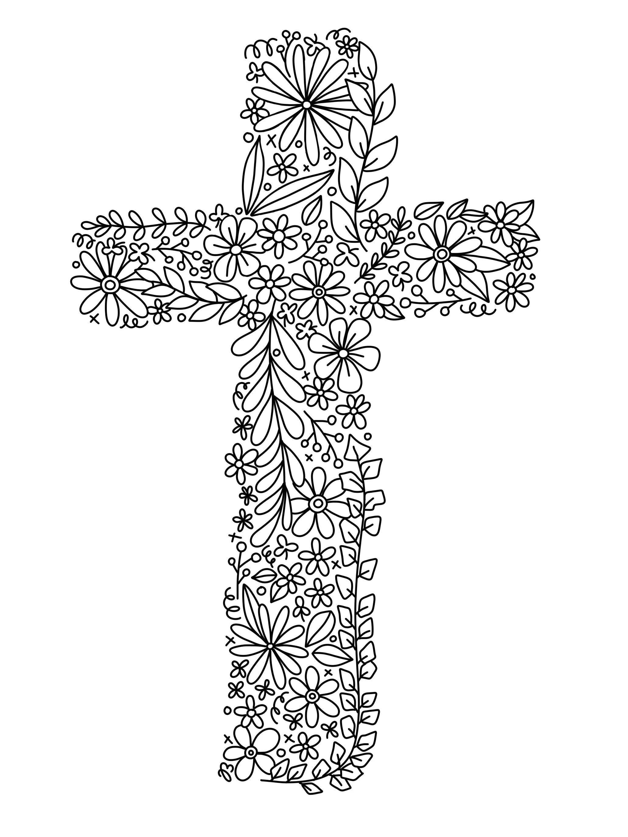 Floral Cross Coloring Sheet