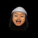 Emoji of a woman with black hair wearing a gray beanie, winking and sticking out her tongue