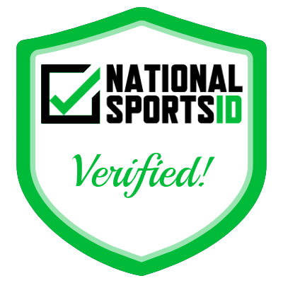 National Sports ID verified badge with green checkmark and shield design.