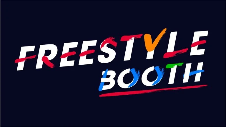 The image displays stylized text reading "FREESTYLE BOOTH" with colorful accents and underlines on a dark background.