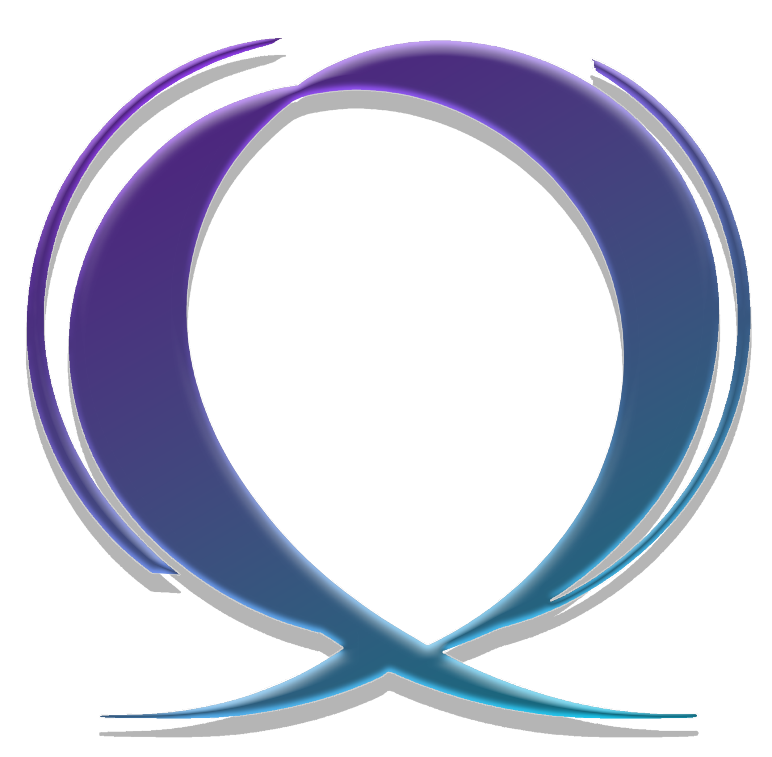 A stylized, metallic logo with a gradient from purple to blue, resembling an abstract planet or swirl.