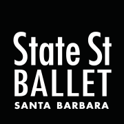 Logo for State Street Ballet Santa Barbara, with white text on a black background