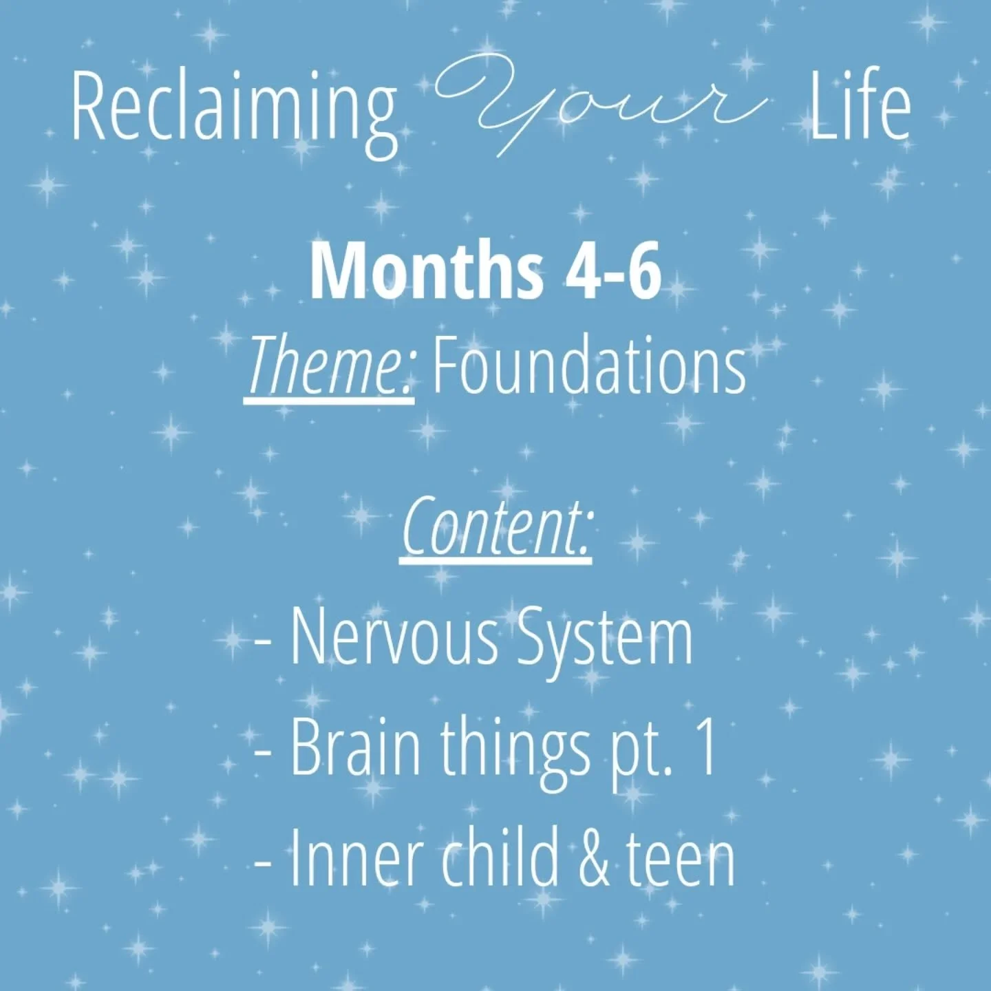 ✨️ Ready to Reclaim Your Life for yourself? ✨️

During months 4-6, we start going deeper - we start with the nervous system to establish that regulatory connection before looking at patterns, thoughts, and actions before connecting with our inner chi