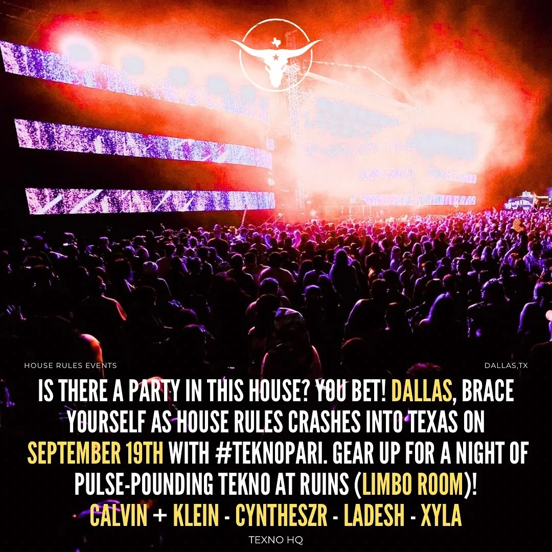 Its the weekend in #texno ! Tonight @houserulesevents puts on a #techno showcase at @ruinsdeepellum #limboroom 🎉. Support local #texas artist: @itsladesh / @calvinandkleinmusic / @xyla.music / @cyntheszr #teknoparidallas #dallastechno #thingstododal
