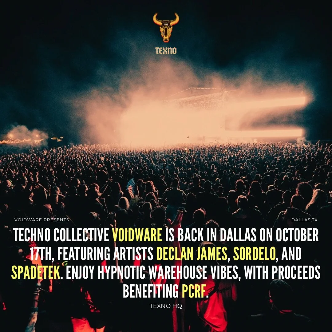 Happy #weekend in #texno . Tonight get down to sounds from the #underground as @voidwaretechno makes its return feat @declanjamesmusic - @sordelo3000 - @spadetek with benefits going to @thepcrf . Support local 👌🏾
#texnohq #dallastechno #dallas #hyp