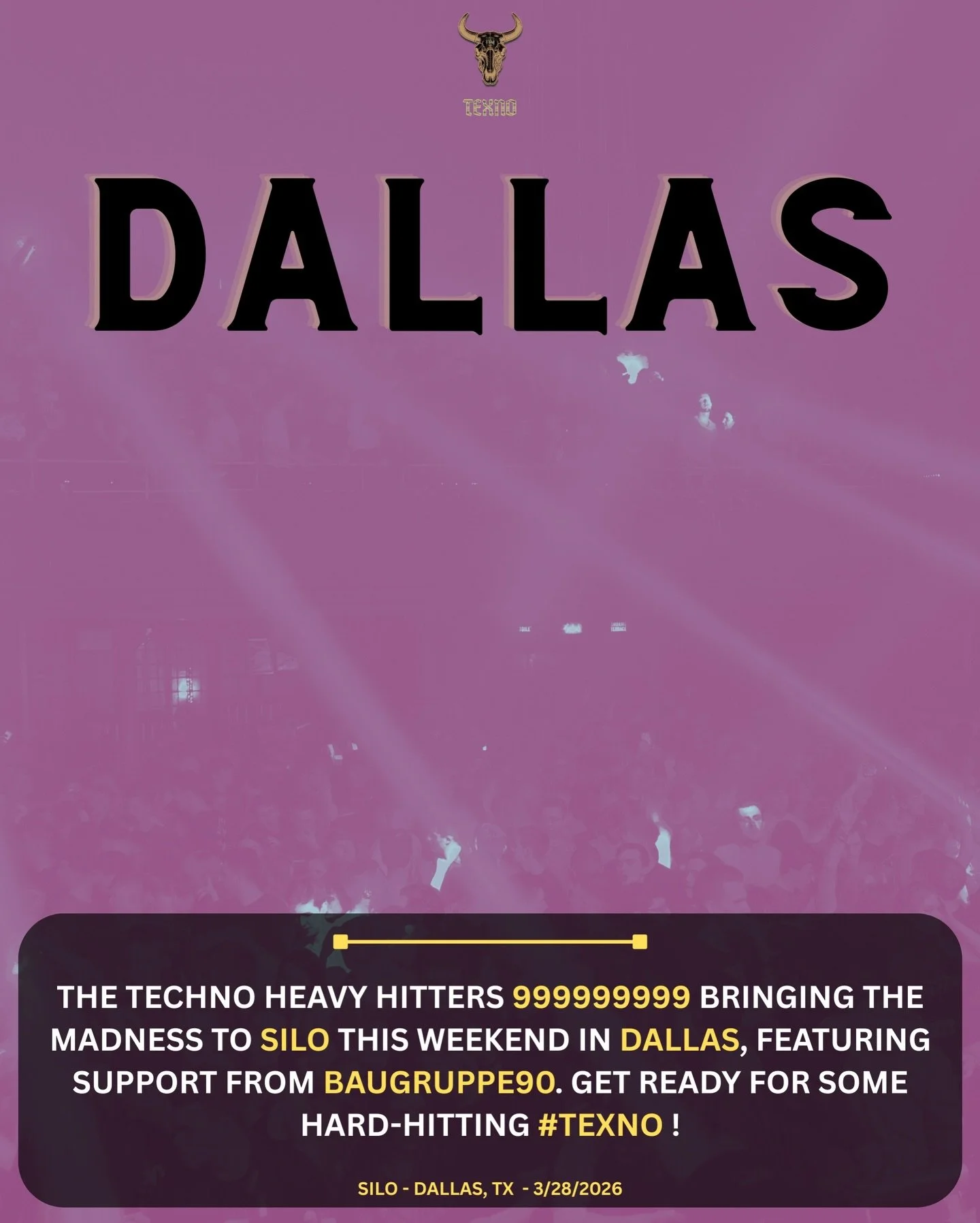 Tomorrow it goes down in #texno ! Legends @999999999_live bringing the 🔥 to @silo with @baugruppe90 with support. Roll call 👋🏽.
#hardtechno #dallastechno #999999999live