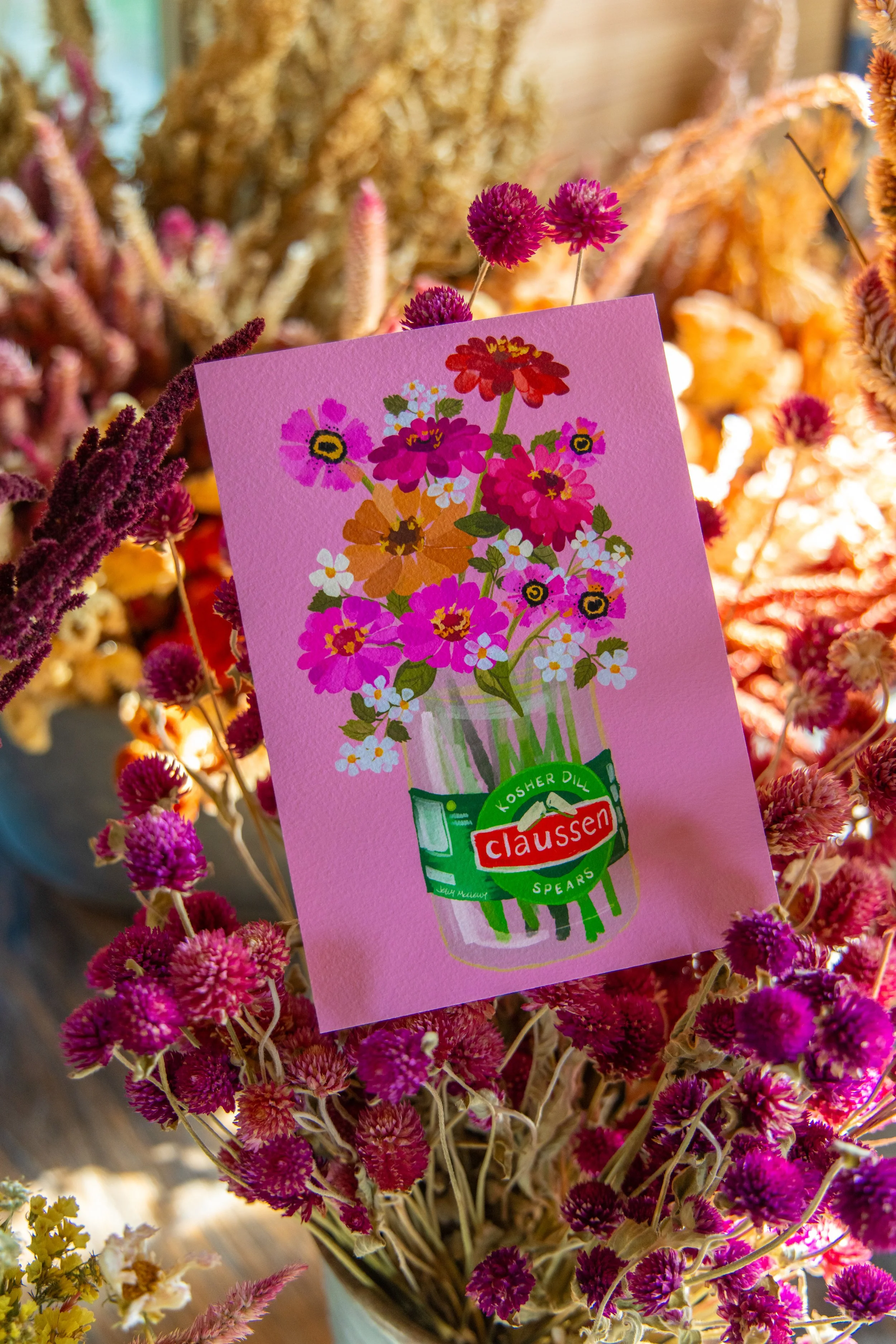 Whimsical Pickle Jar Bouquet Art Print