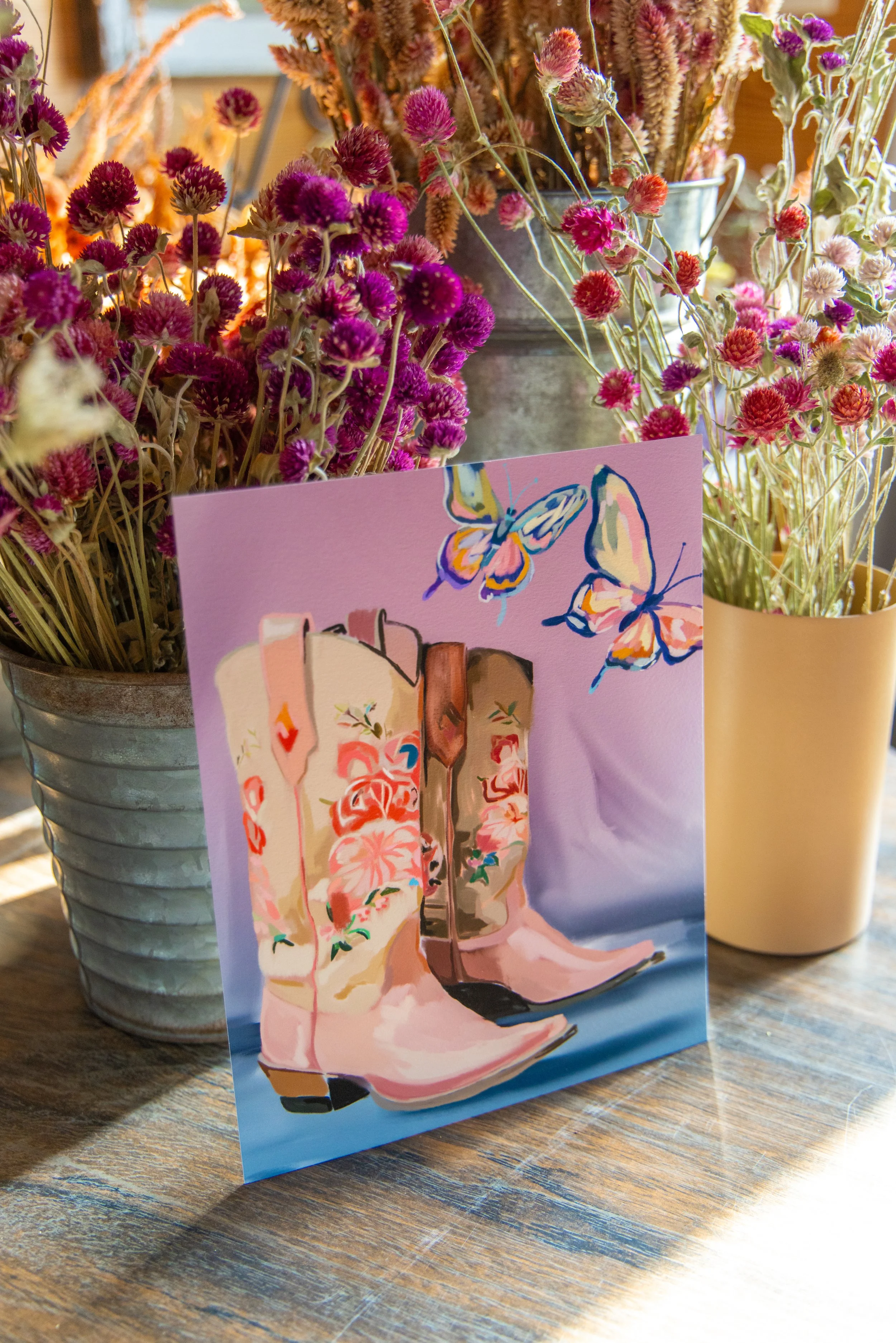 Cowgirl Boots & Butterflies Art Print