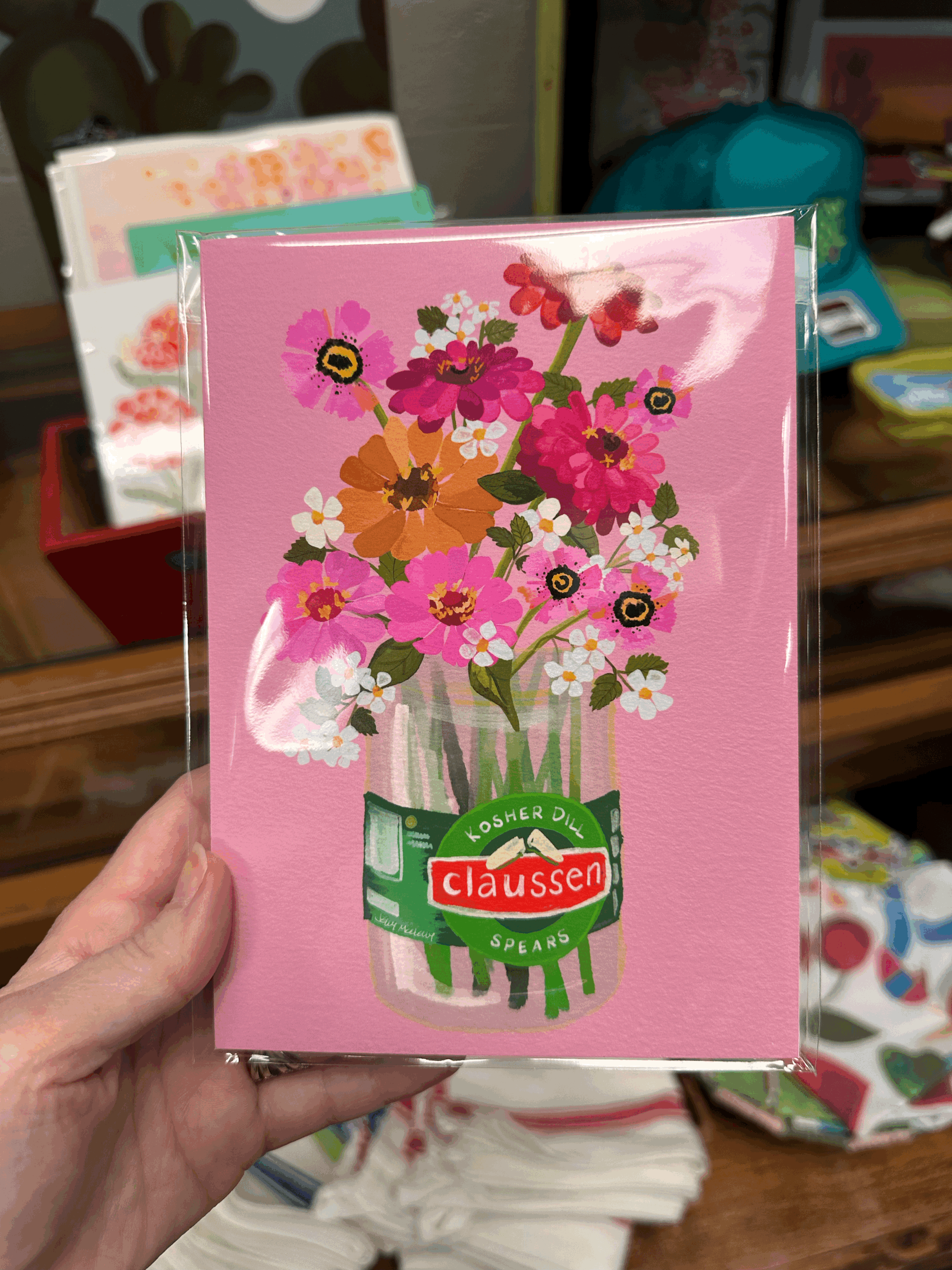 Whimsical Pickle Jar Bouquet Art Print