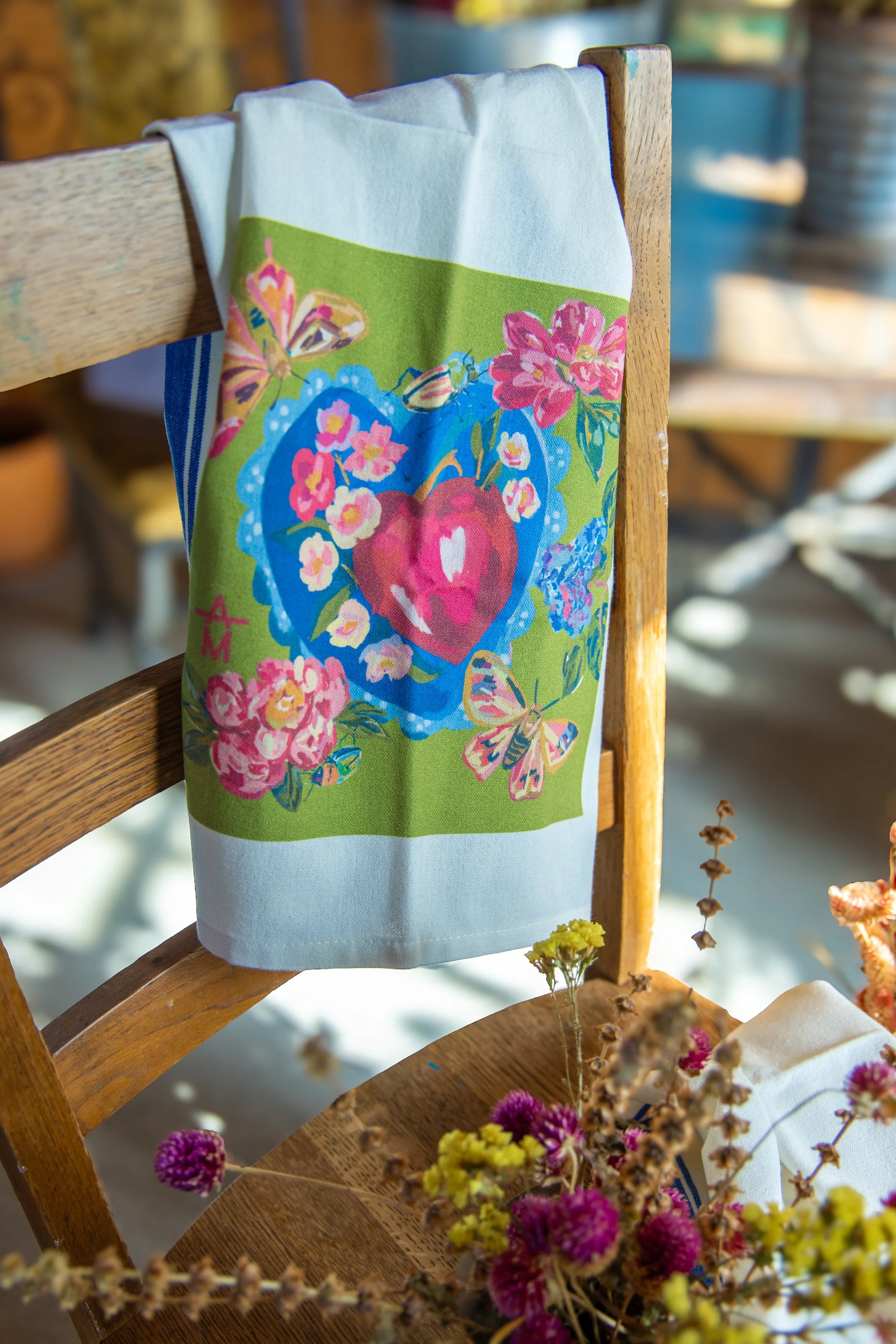 Blue Stripe Flower Heart Towel
