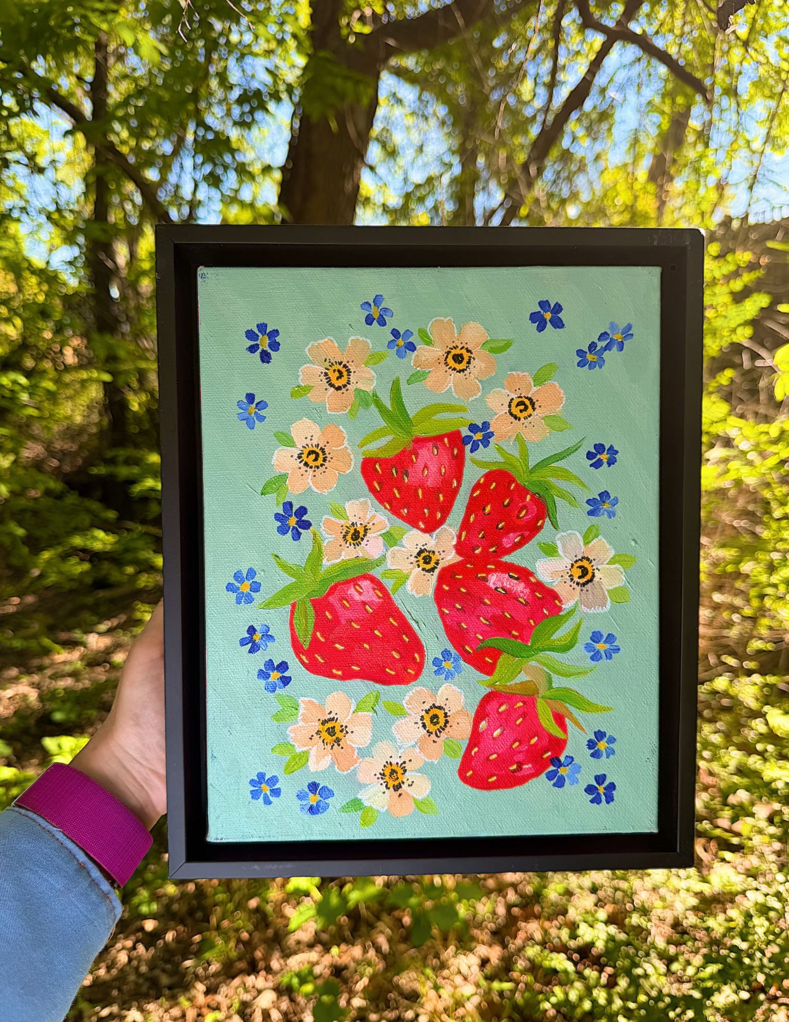 Strawberry Blossom Delight - Oil Painting