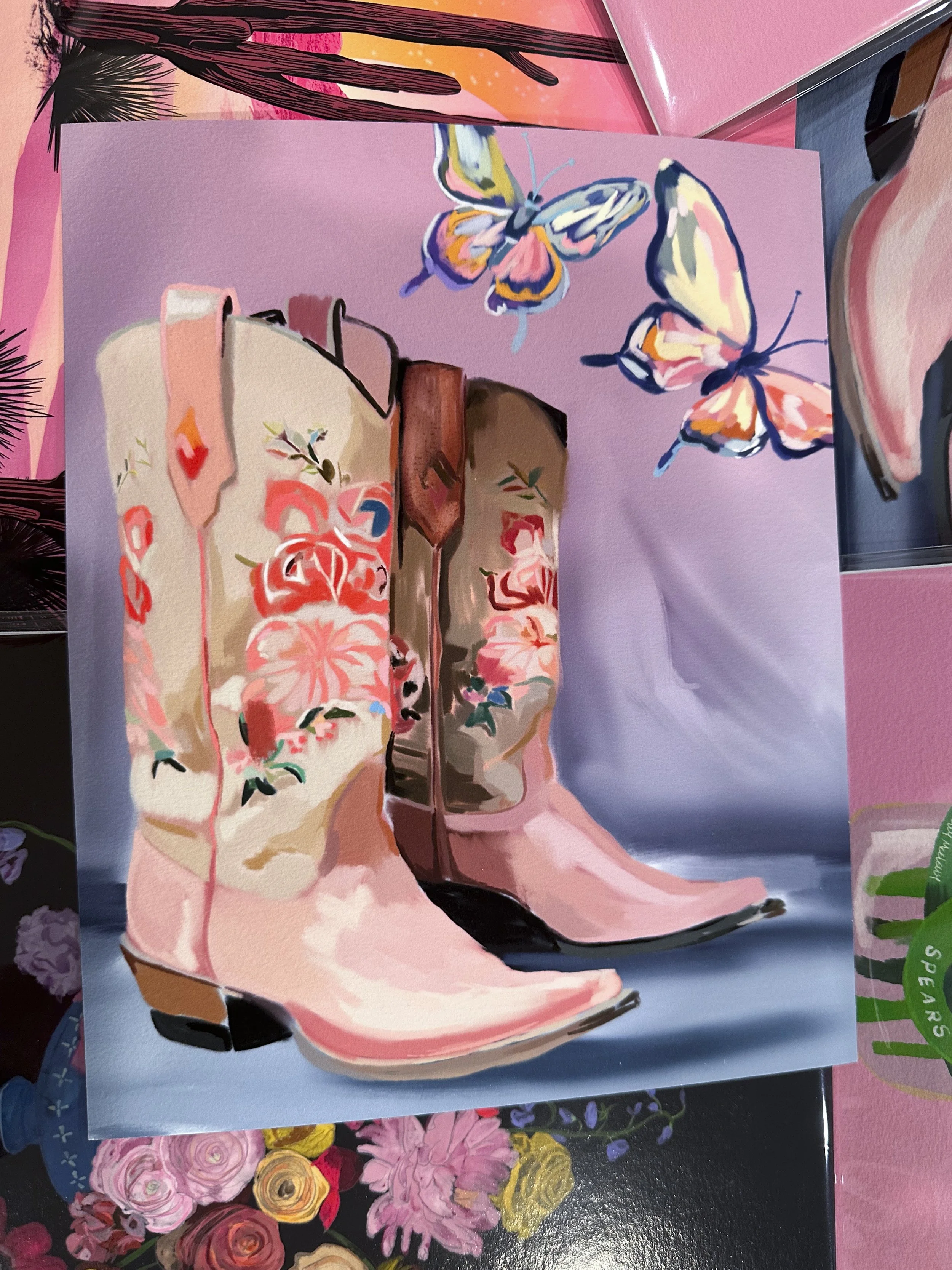 Cowgirl Boots & Butterflies Art Print