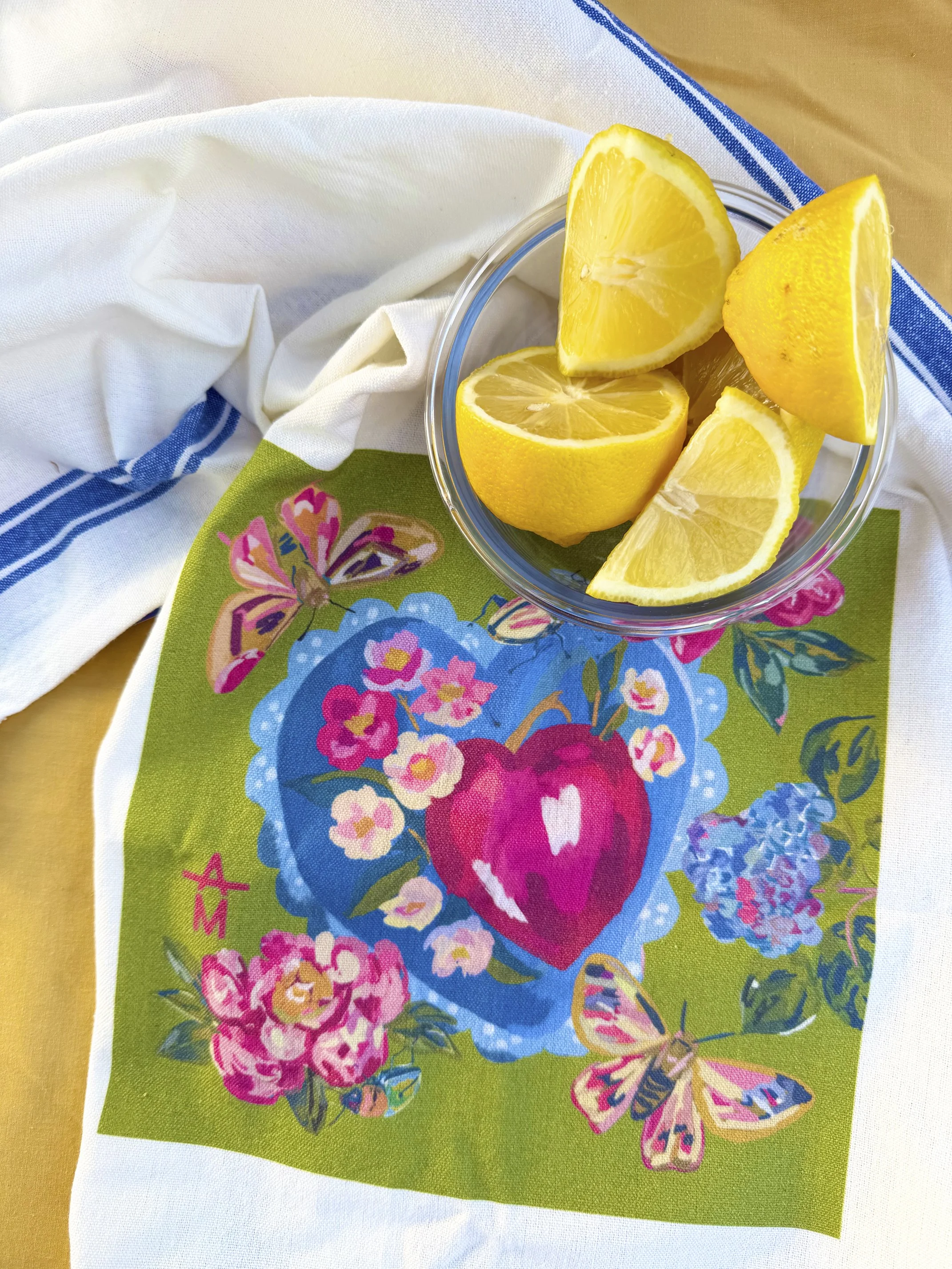 Blue Stripe Flower Heart Towel