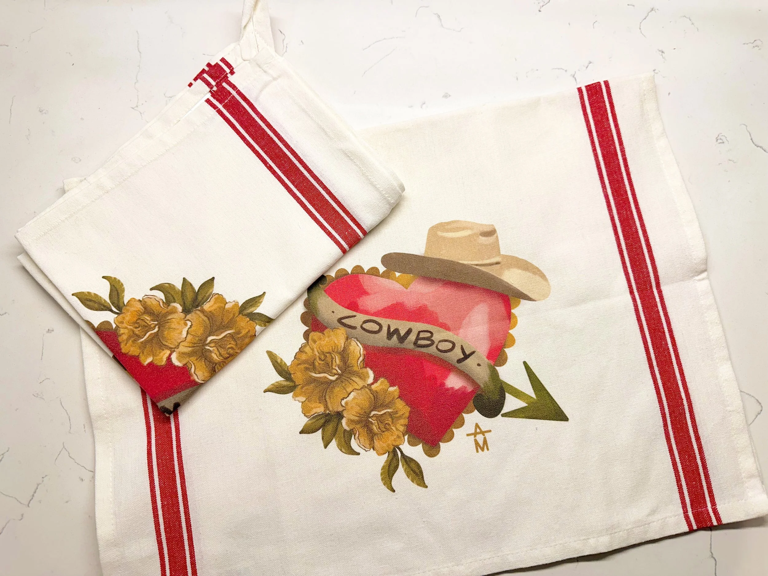 Red Stripe Cowboy Lover Tea Towel