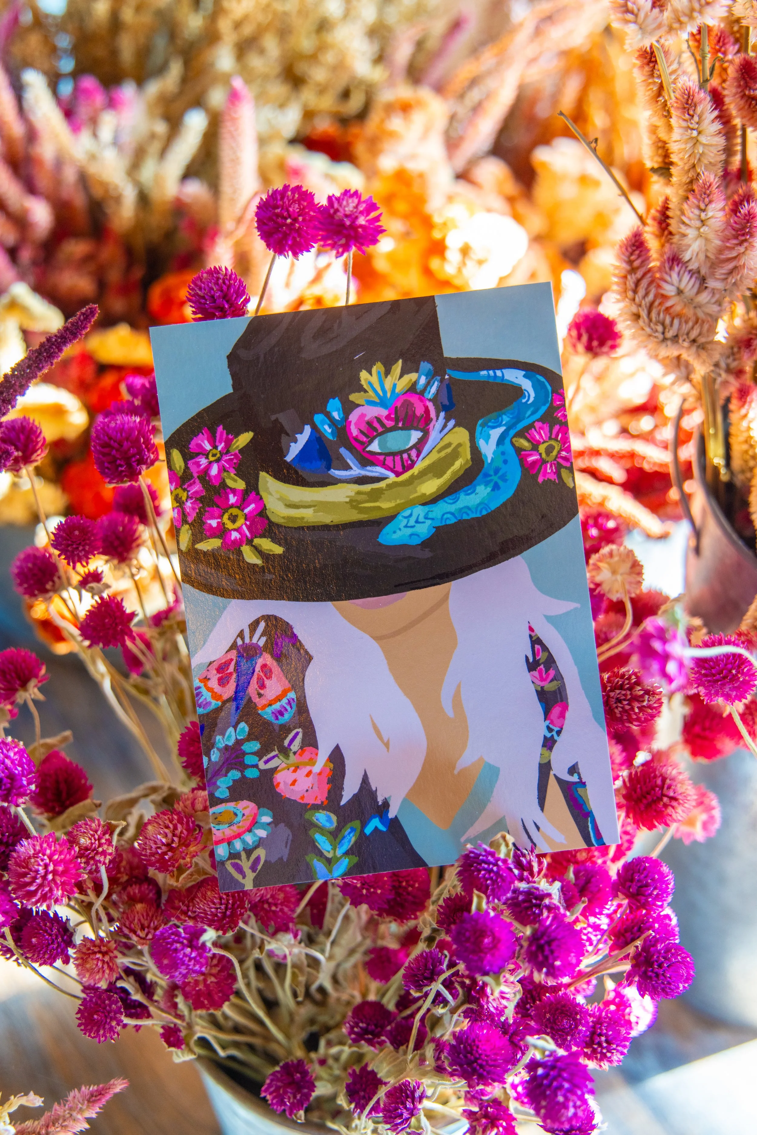 Black Flower Hat Print