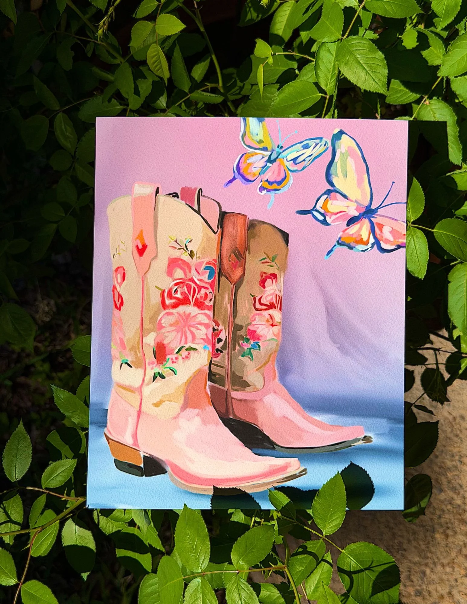 Cowgirl Boots & Butterflies Art Print