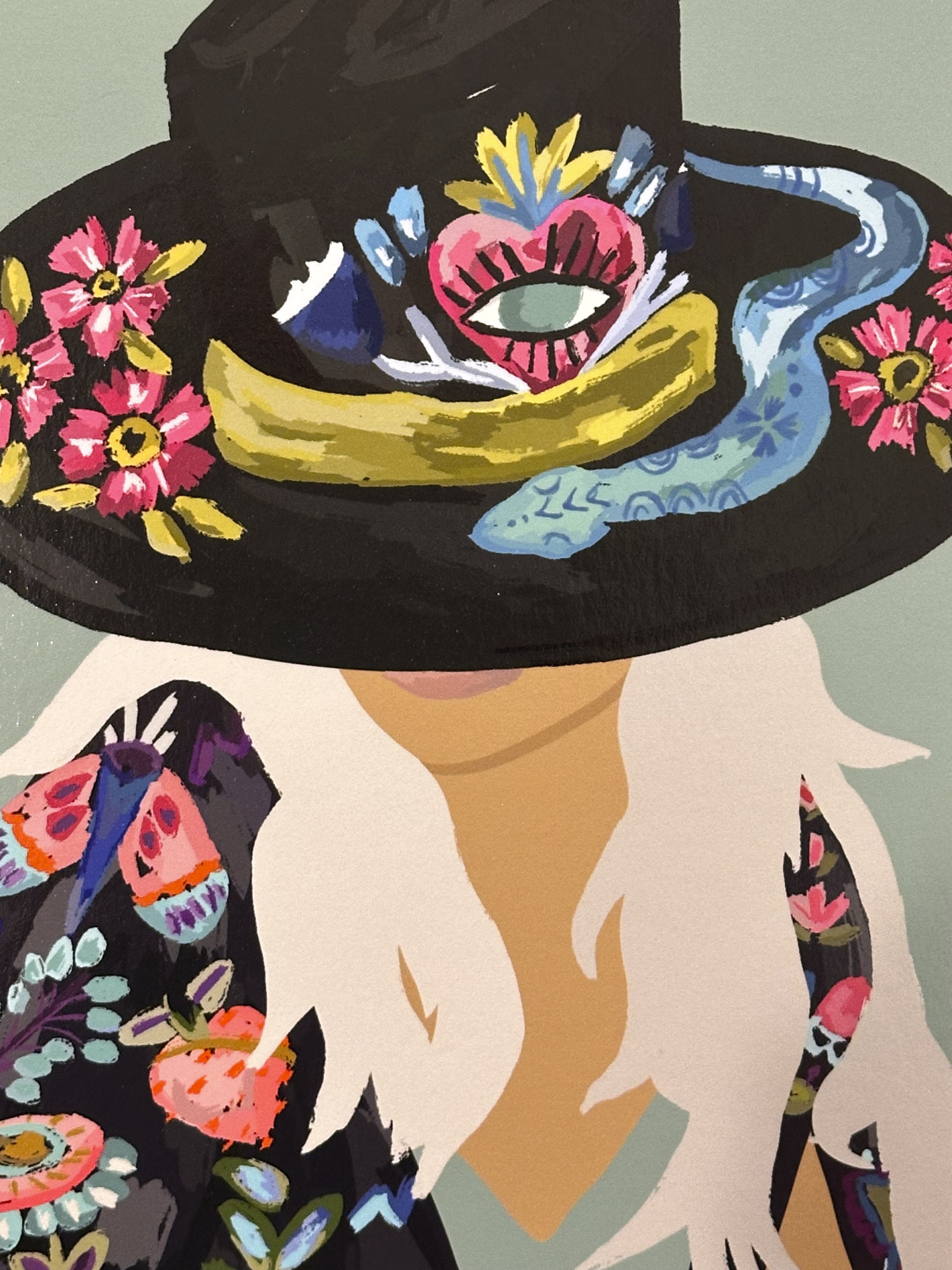 Black Flower Hat Print