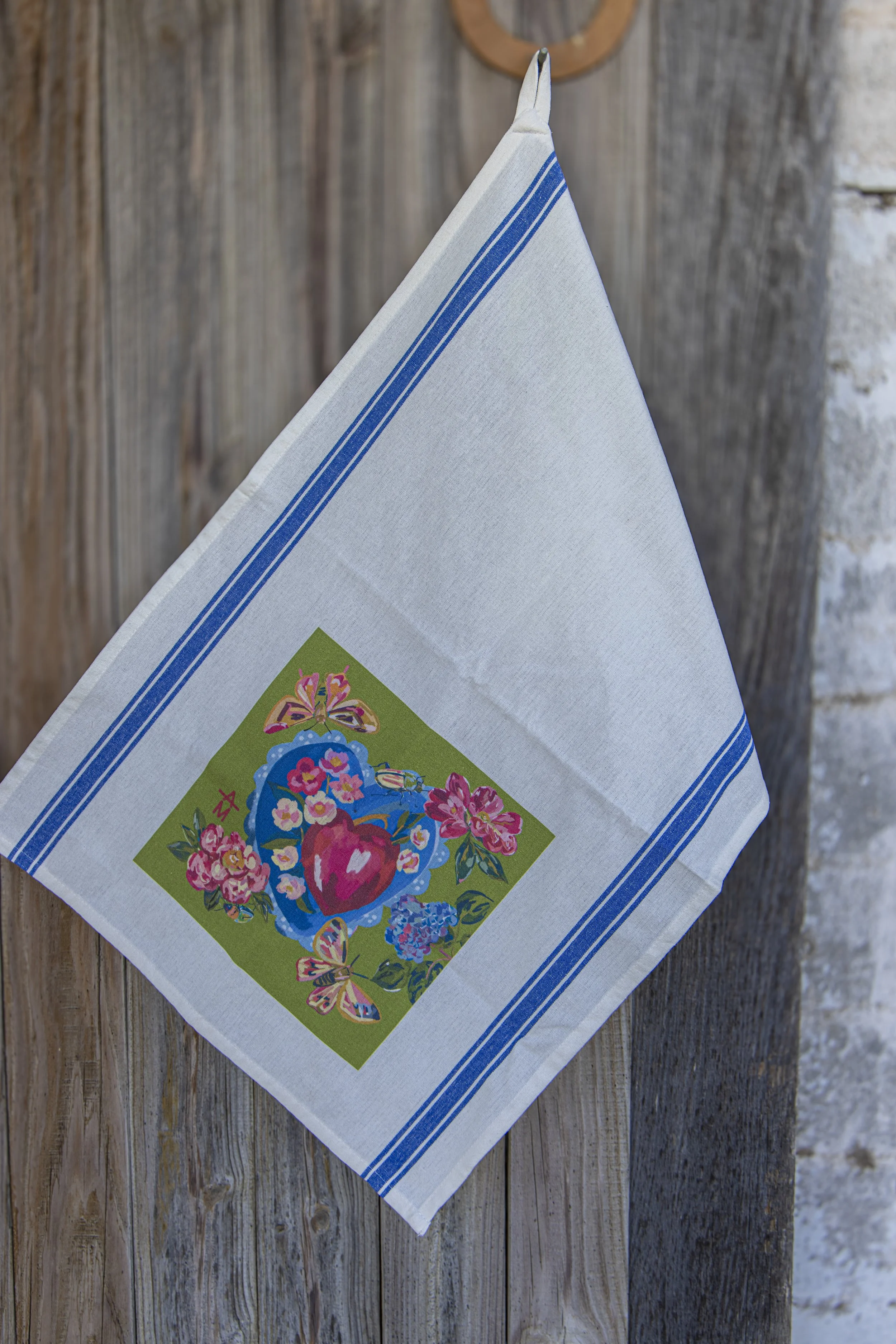 Blue Stripe Flower Heart Towel