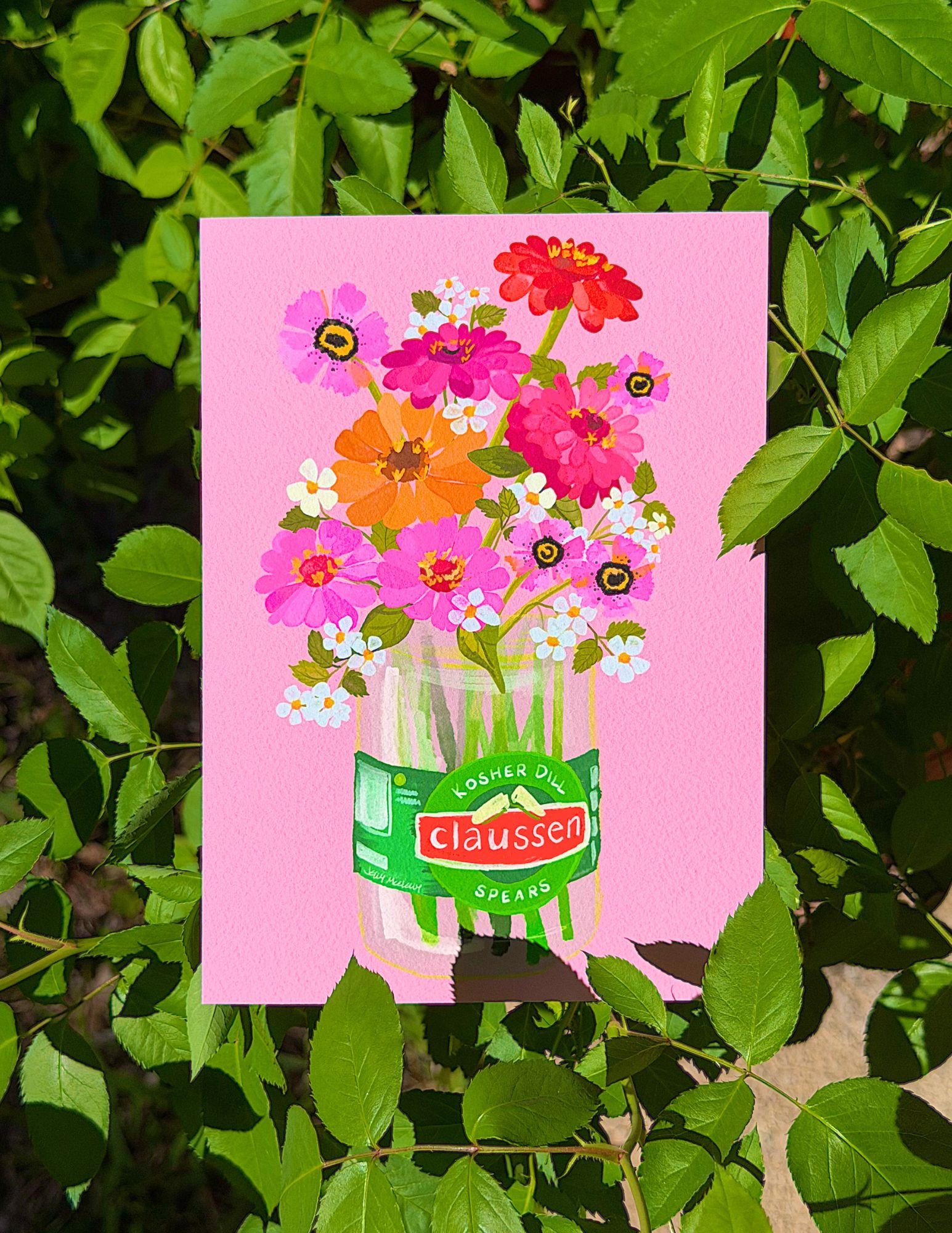 Whimsical Pickle Jar Bouquet Art Print