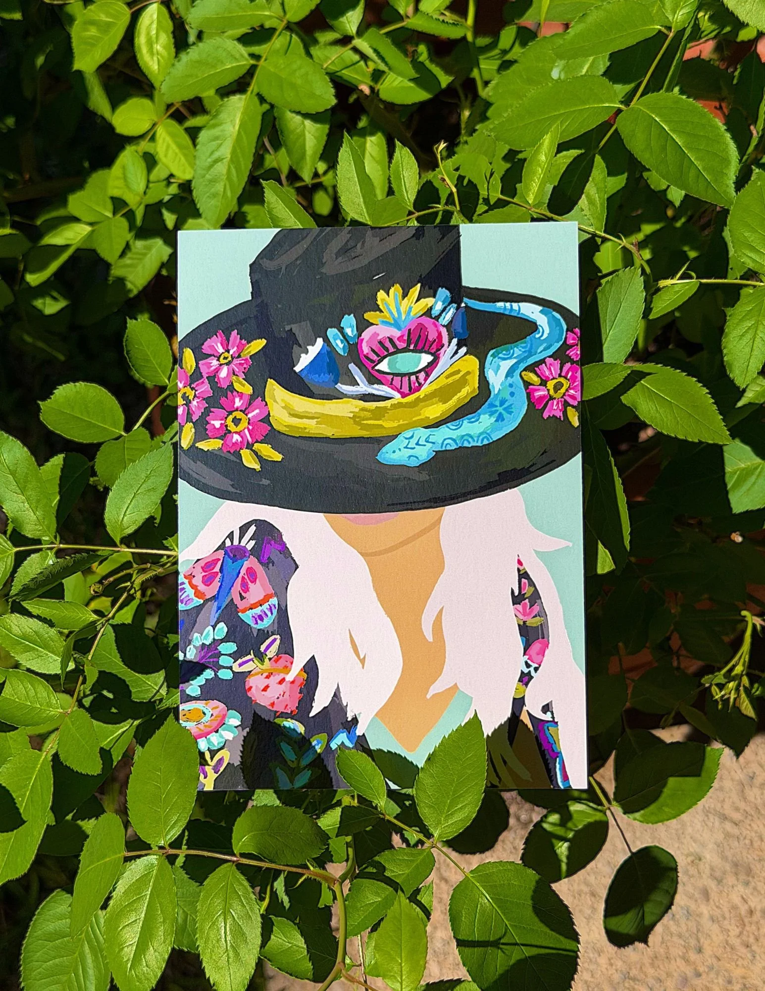 Black Flower Hat Print
