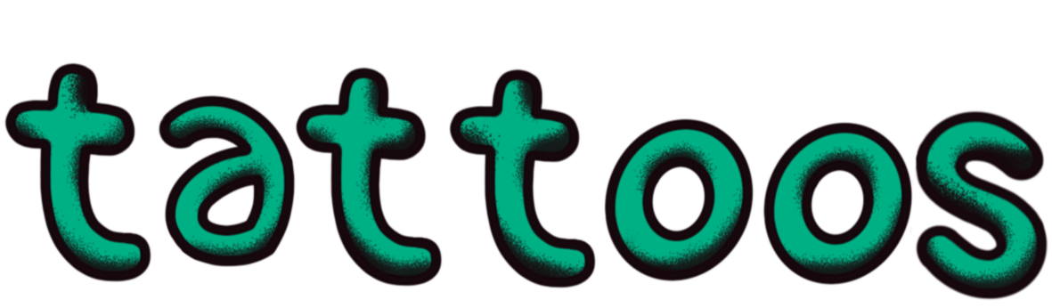 Colorful stylized text spelling "tattos" with a dotted pattern and glowing effect.