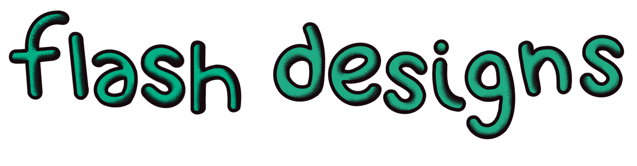 Neon sign with the words "flash designs" written in teal cursive font.