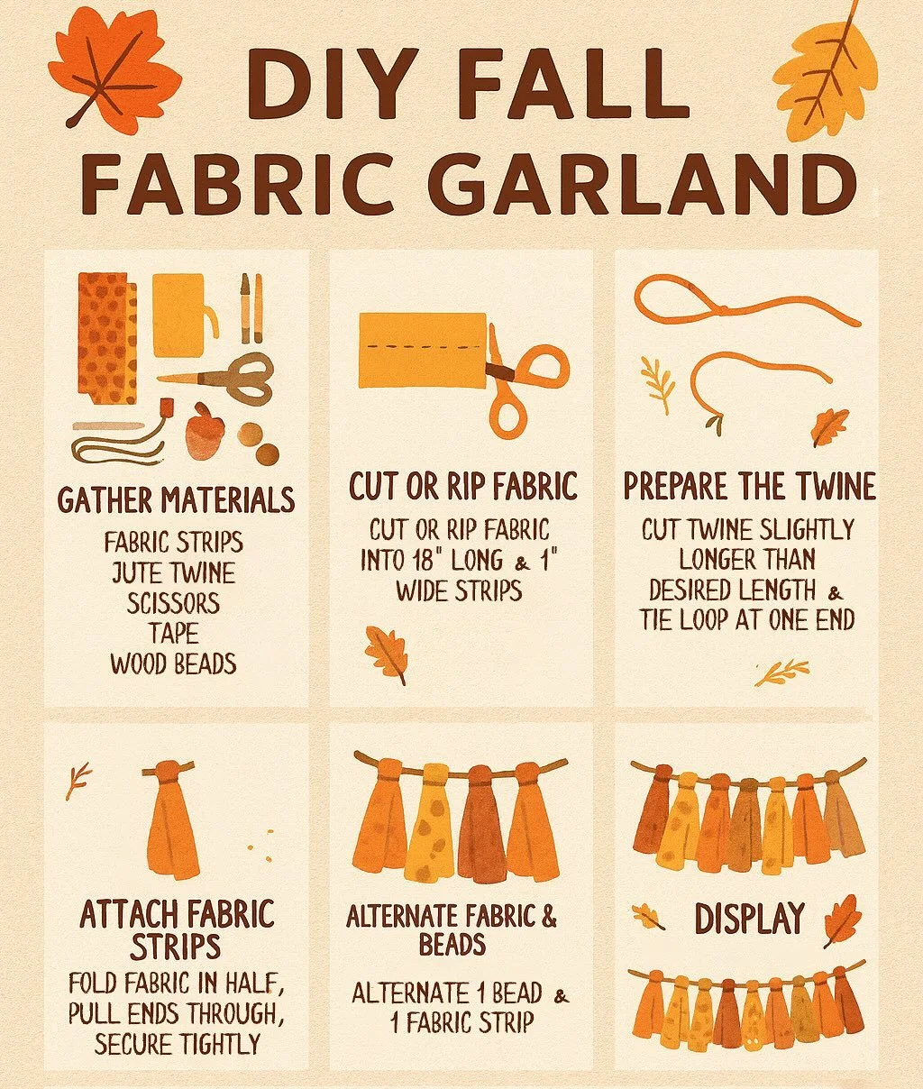 🍂✨ DIY time! ✨🍂
Looking for a fun and festive way to bring fall into your home? This easy DIY Fall Fabric Garland is the perfect cozy touch for your mantel, banister, or doorway. Grab some fabric scraps, twine, and beads&mdash;and you&rsquo;re all 
