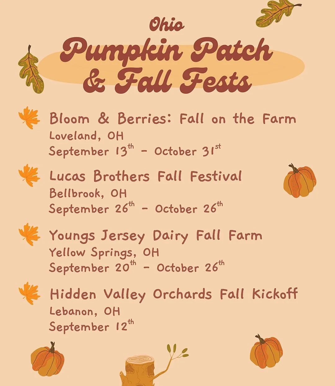 🍂🎃 Pumpkin patch + fall fest season is here, Ohio! From corn mazes and hayrides to apple orchards and cozy fall treats, these local spots are ready to make your autumn unforgettable. Mark your calendars, grab the kids, and get ready for all the fal