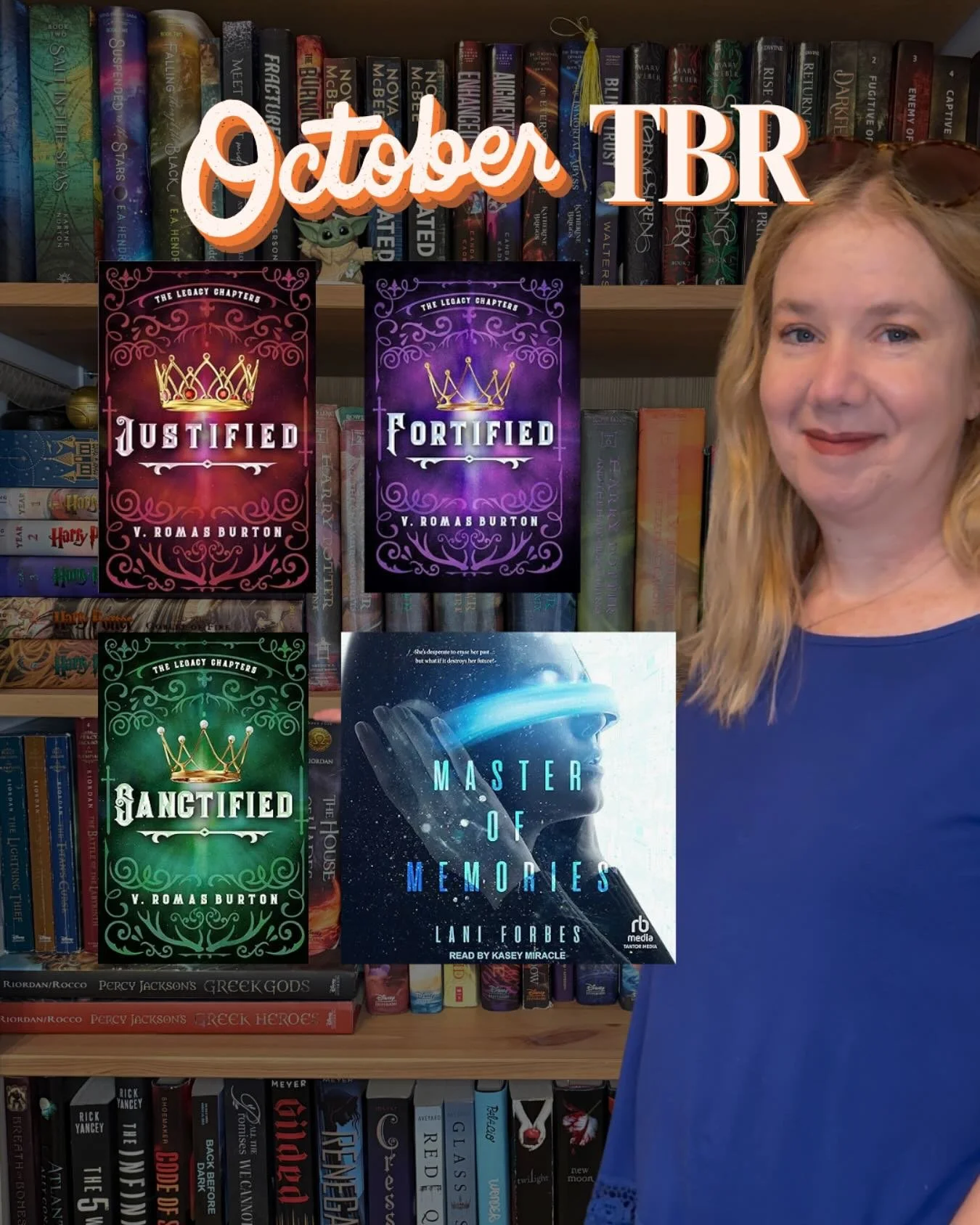 October TBR! I&rsquo;m gearing up for a couple things with this month&rsquo;s TBR. I&rsquo;m excited for the release of the final book in the Legacy Chapters by @vromasburton  Woohoo! These lush fantasies combine elements of favorite tales, like Mula