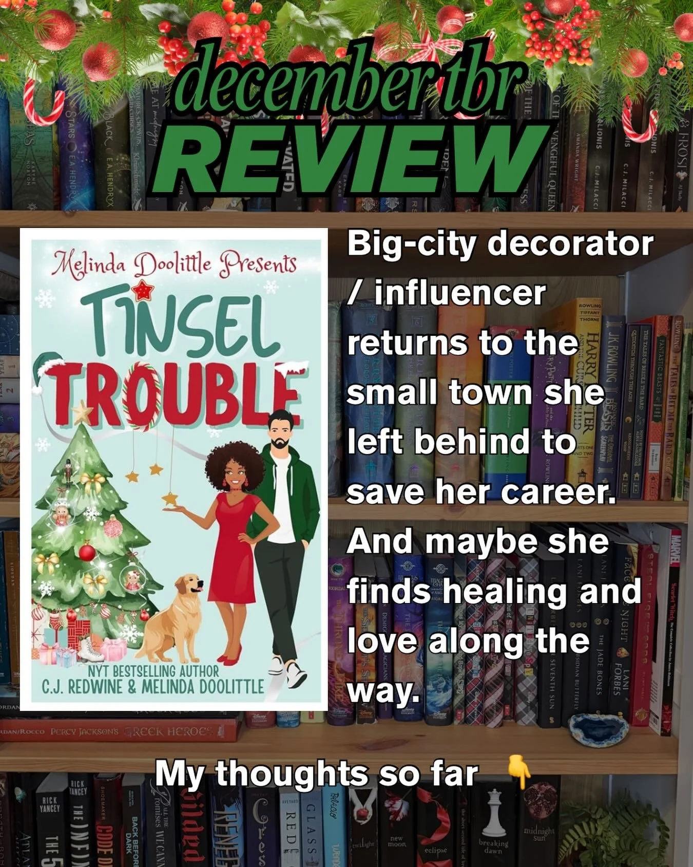 Y&rsquo;all, after a hectic and intense season of work, I finally got to open my reward, Tinsel Trouble by the wonderful @mdoolittle and the amazing @cjredwine. I can&rsquo;t wait to grab a blanket and settle in for the afternoon. I love Evelyn&rsquo