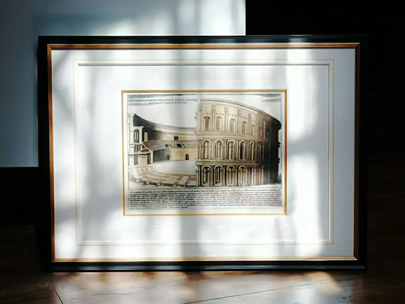 Framed original antique print of Roman Colosseum, custom mounted with museum-quality matting – In Arcade Gallery Auckland