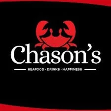 Chason's seafood restaurant logo with a red crab illustration and the words 'Seafood, Drinks, Happiness'.