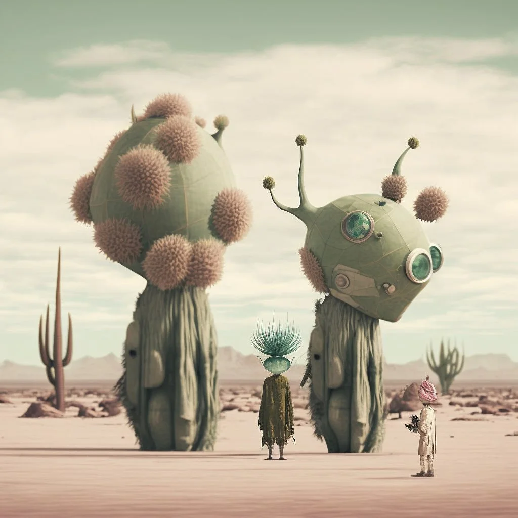 valley of the cactus people. 🏜️🌵
 
 
 
 
 
 
----
#aiart #midjourney #aidesign #aivisuals #imaginedplaces #aliens #designmidjourney #aiartcommunity #scifiart #midjourneygallery #midjourneyai #cactuspeople #cactus #dreamspace #midjourneyart #celesti