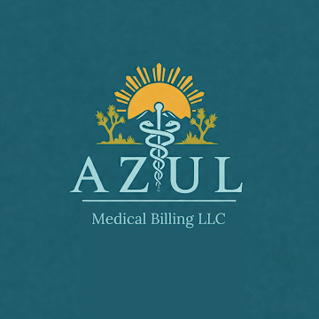 Logo for Azul Medical Billing LLC with a sun, trees, and a caduceus symbol.